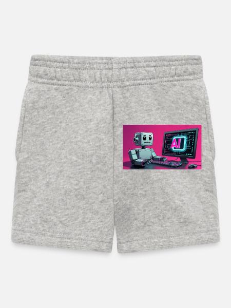 Futuristischer KI-Roboter und Tech-Bildschirm - Baby Shorts - Grau meliert