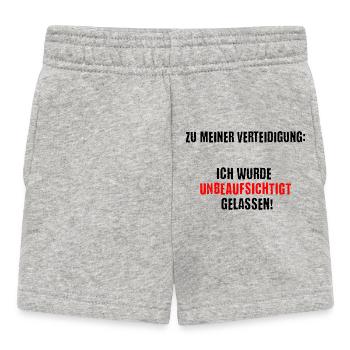 Unbeaufsichtigt gelassen, Warnung auf T-Shirt - Baby Shorts - Grau meliert - Vorne