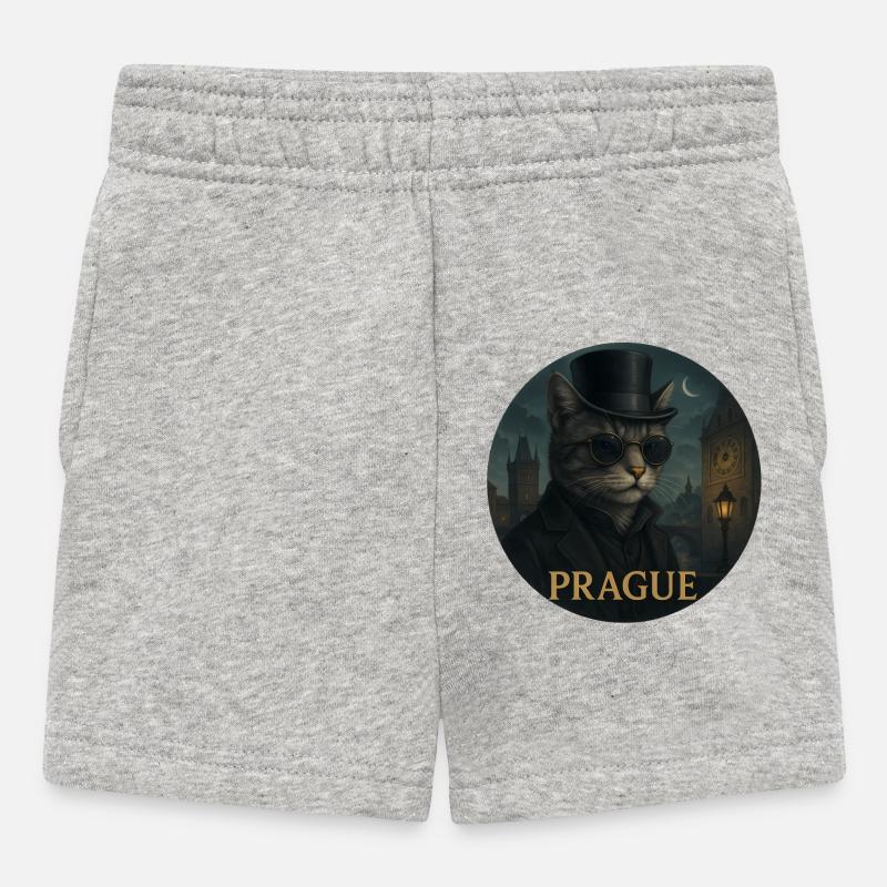 Chat gentleman devant la vieille ville de Prague - Short Bébé - gris chiné