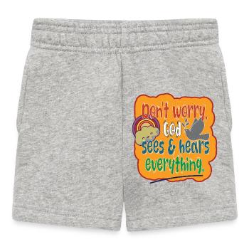 Don't Worry, God sees & hears everything.. - Baby Shorts - heather grey - Front