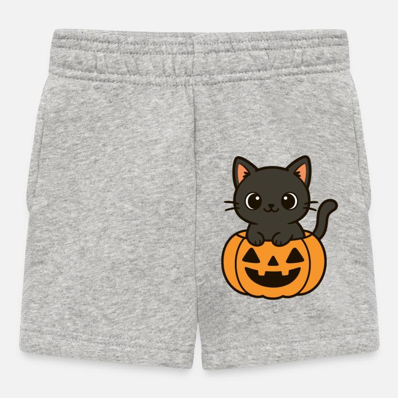 Halloween Chat Citrouille Noir Chat Mignon - Short Bébé - gris chiné