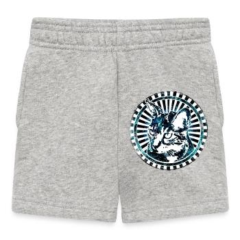 Futuristische Katzenillustration mit Strahlenkranz - Baby Shorts - Grau meliert - Vorne