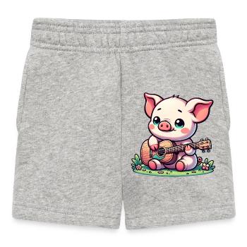 Cute Pig With Guitar Music Friend - Baby Shorts - heather grey - Front