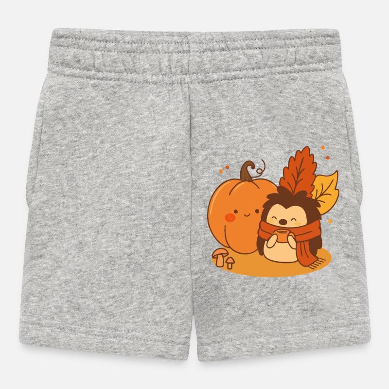 Câlins d’automne – Hérisson et citrouille mignons - Short Bébé - gris chiné