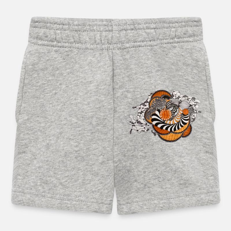 Orange Spiral Black and White Pattern - Baby Shorts - heather grey