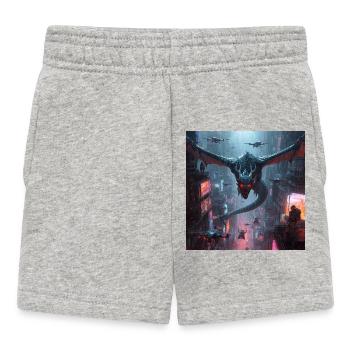 Cyber kite flight over neon metropolis - Baby Shorts - heather grey - Front