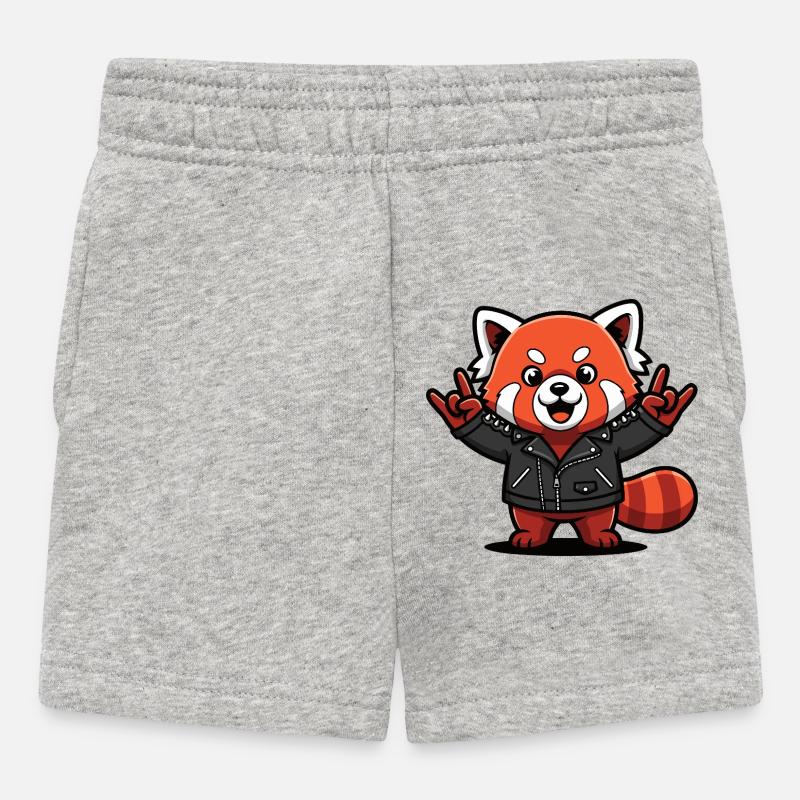 Red Panda in Leather Jacket - Baby Shorts - heather grey