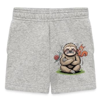 Selbstbewusstes Faultier mit Begleitfreunden - Baby Shorts - Grau meliert - Vorne