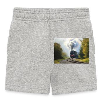 Herbstliche Dampfeisenbahn im Wald - Baby Shorts - Grau meliert - Vorne