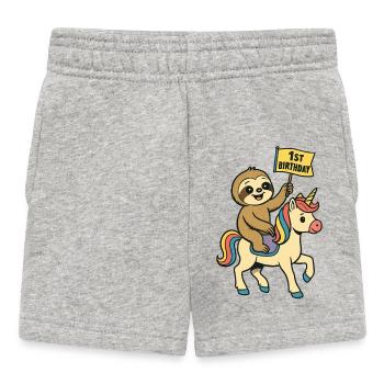 Faultier auf Einhorn 1st Birthday - Baby Shorts - Grau meliert - Vorne