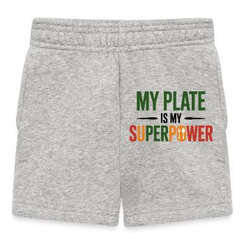 Mein Teller ist mein Superpower-Ernährungsexperte - Baby Shorts - Grau meliert - Vorne