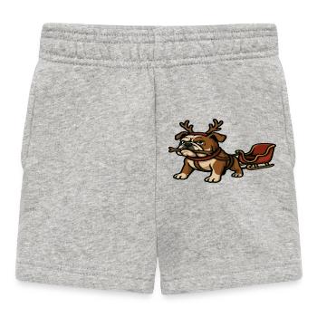 Bulldogge Rentier zieht Schlitten Weihnachten Karikatur - Baby Shorts - Grau meliert - Vorne