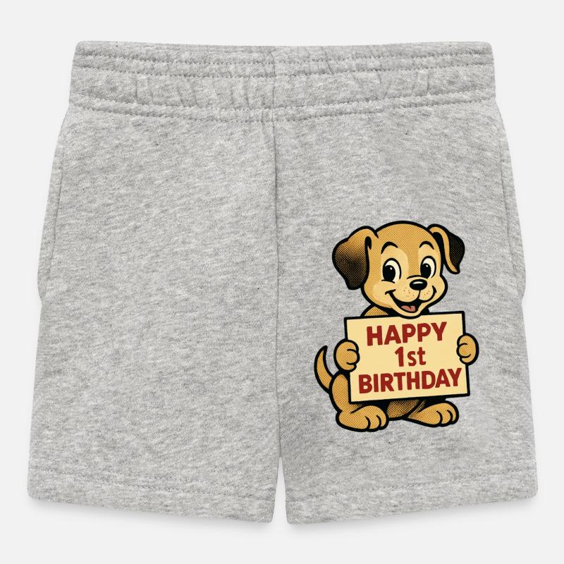 Petit chiot mignon avec bouclier – Joyeux premier anniversaire - Short Bébé - gris chiné