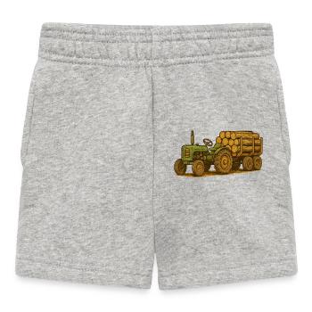 Green tractor with timber bed - Baby Shorts - heather grey - Front