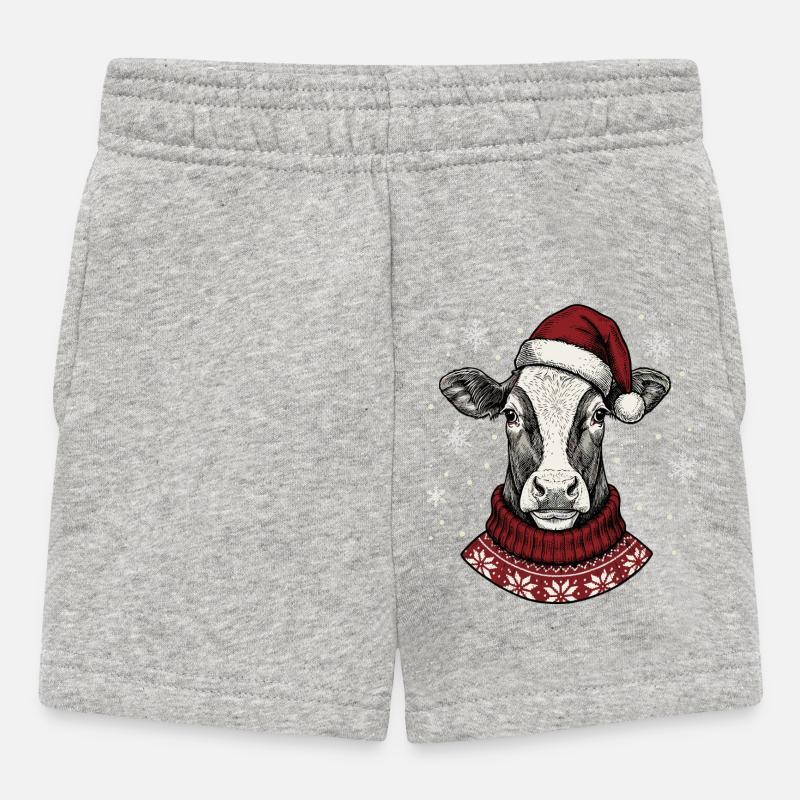 Cadeau de Noël Vache au Bonnet de Noël - Short Bébé - gris chiné