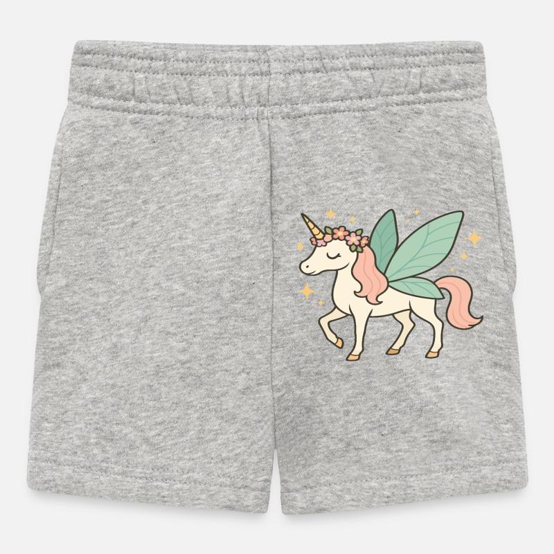Licorne fée mignonne avec des fleurs et des paillettes - Short Bébé - gris chiné