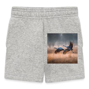 Cranes Morning Mist Migratory Birds Golden Light - Baby Shorts - heather grey - Front