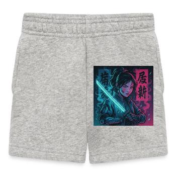 Cyber Samurai Girl Harajuku Y2K Anime Streetwear - Baby Shorts - Grau meliert - Vorne