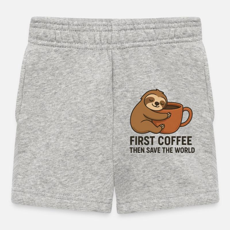 Sloth Coffee Morning : Sauver le monde - Short Bébé - gris chiné