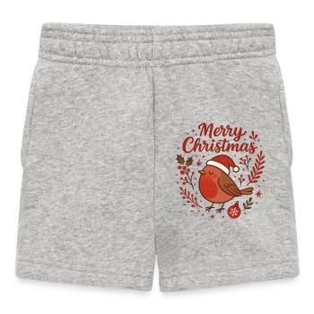 Robin avec le Chapeau de Père Noël – Joyeux Noël - Short Bébé - gris chiné - Devant