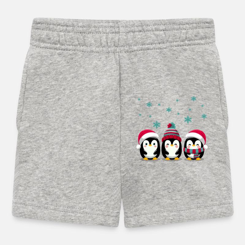Trois manchots avec des chapeaux de Noël - Short Bébé - gris chiné