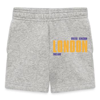 London in golden text with blue accents - Baby Shorts - heather grey - Front