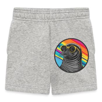 Bunter Seehund mit Sonnenbrille - Baby Shorts - Grau meliert - Vorne