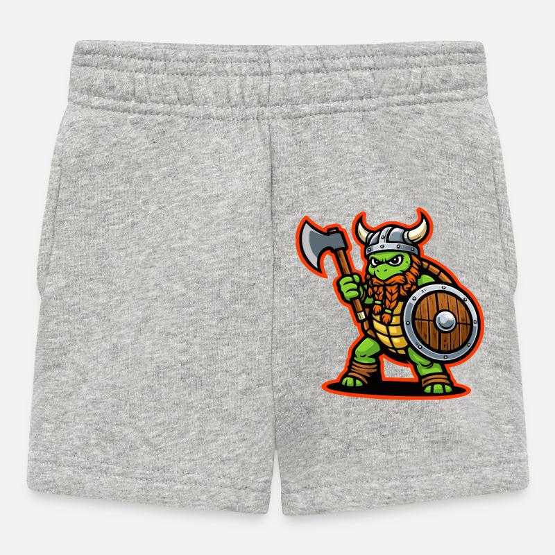Viking Turtle Warrior Axe Shield Mascot - Baby Shorts - heather grey