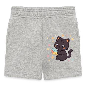 Black Cat and Origami Envelope - Baby Shorts - heather grey - Front