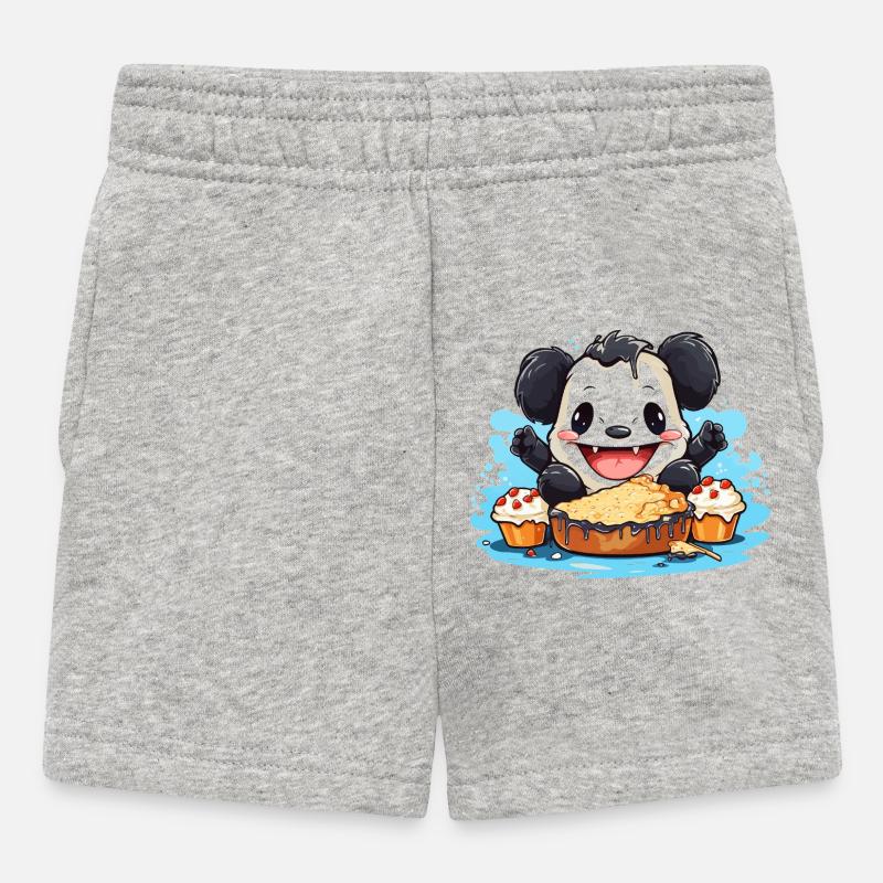 Panda de Kawaii avec festin de gâteau - Short Bébé - gris chiné