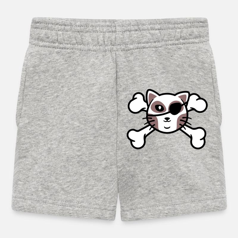 Pirate Kitten Skull Patch - Baby Shorts - heather grey