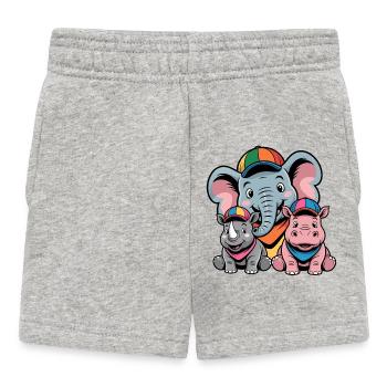 Niedlicher Elefant, Nashorn & Nilpferd Cartoon - Baby Shorts - Grau meliert - Vorne