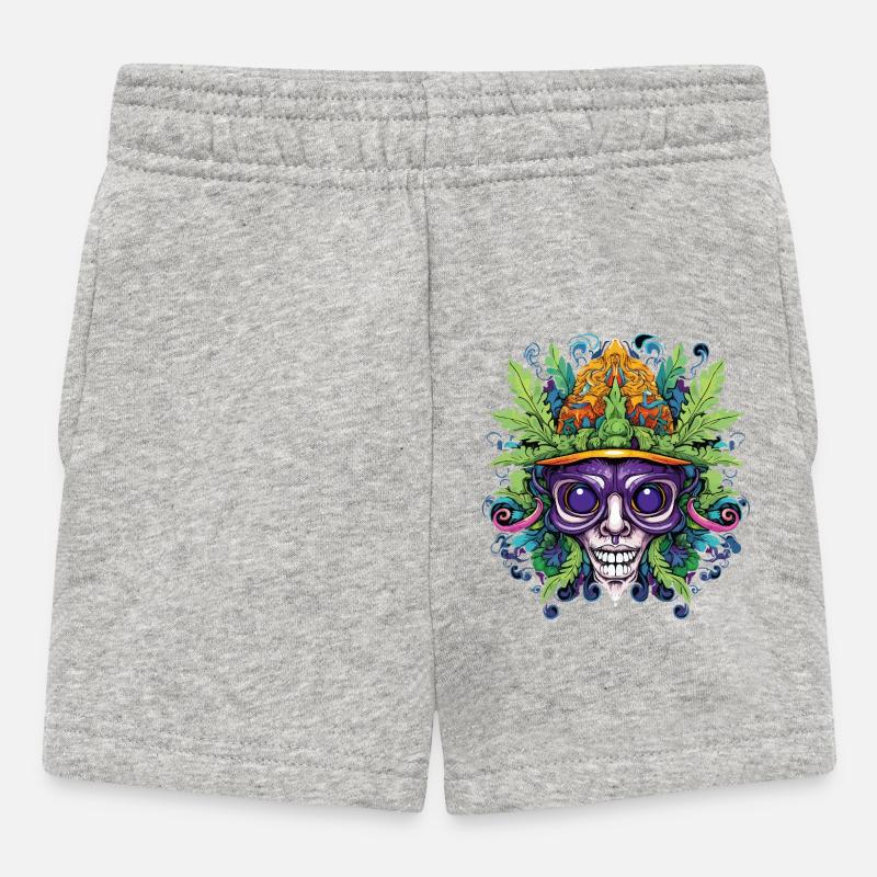 Crâne psychédélique avec couronne de feuilles - Short Bébé - gris chiné