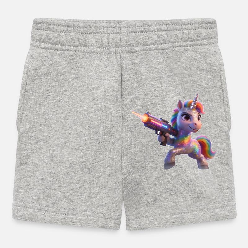 Licorne arc-en-ciel avec pistolet laser - Short Bébé - gris chiné