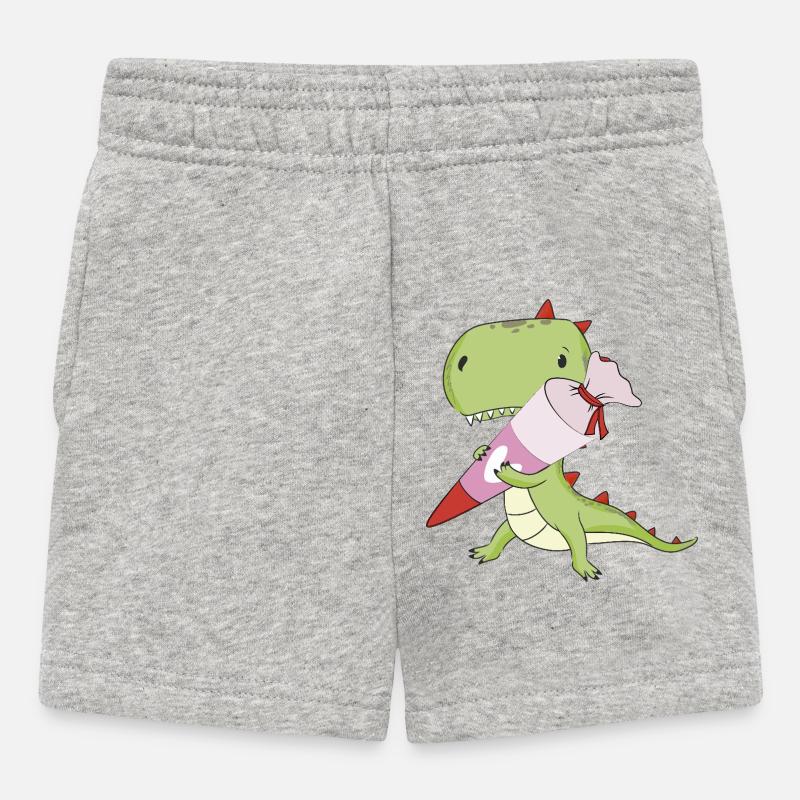 DINO avec cône rose d’école, école - Short Bébé - gris chiné