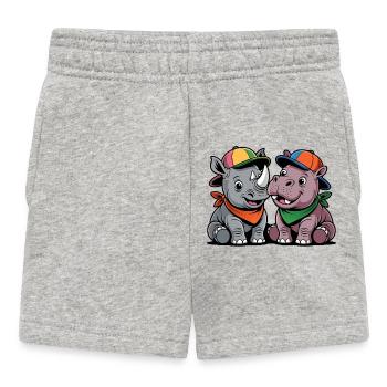 Lustige Baby Rhino & Hippo – Süßes Tierduo - Baby Shorts - Grau meliert - Vorne