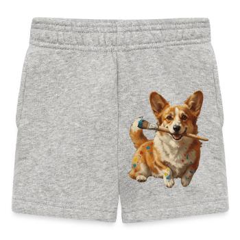 Corgi-Künstler mit Pinsel - Baby Shorts - Grau meliert - Vorne