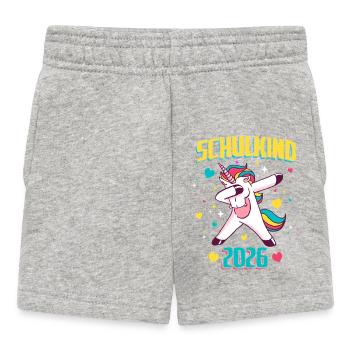 Schulkind 2026 Einhorn Einschulung - Baby Shorts - Grau meliert - Vorne