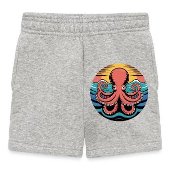 Motif rétro de calamar coucher de soleil - Short Bébé - gris chiné - Devant