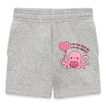 Süßer pinker Oktopus Ich liebe dich mit all meinen drei Herzen - Baby Shorts - Grau meliert - Vorne
