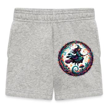 Magie de sorcière dans la forêt Sorcière sur balai dans la forêt enchantée - Short Bébé - gris chiné - Devant