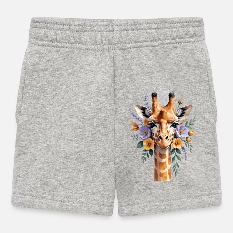 Girafe avec une couronne de fleurs - Short Bébé - gris chiné
