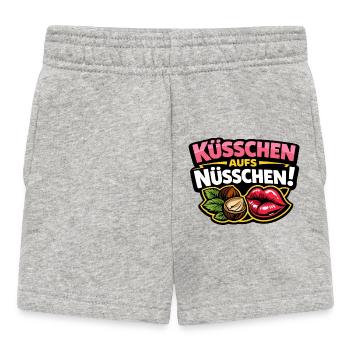 Küsschen aufs Nüsschen – Frecher Kuss Spruch - Baby Shorts - Grau meliert - Vorne
