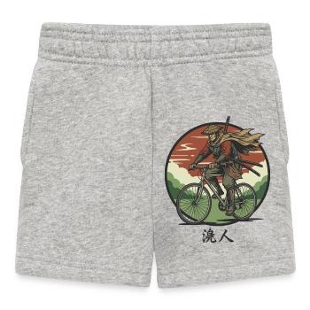 Samurai Rider on Bicycle - Baby Shorts - heather grey - Front