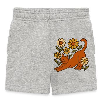 Orange cat between garden daisies - Baby Shorts - heather grey - Front