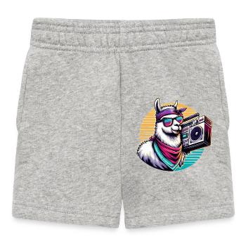 Llama with boombox in retro vibe - Baby Shorts - heather grey - Front