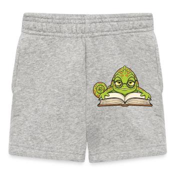 Caméléon Lecteur Lunettes Livre Mascotte Cartoon - Short Bébé - gris chiné - Devant