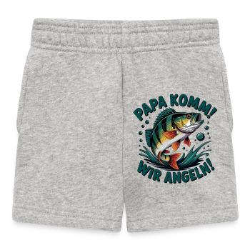 Papa Komm Wir Angeln Fischmotiv - Baby Shorts - Grau meliert - Vorne