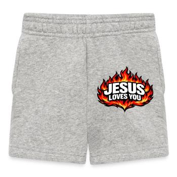 Jesus Loves You Flames Retro - Baby Shorts - heather grey - Front