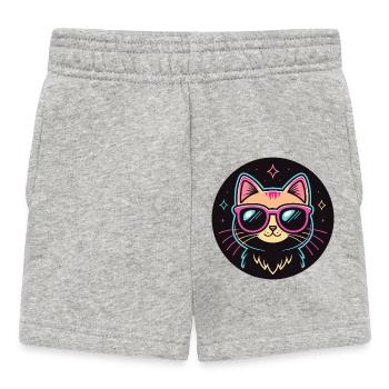 Cat Cartoon Neon Pink Glasses - Baby Shorts - heather grey - Front